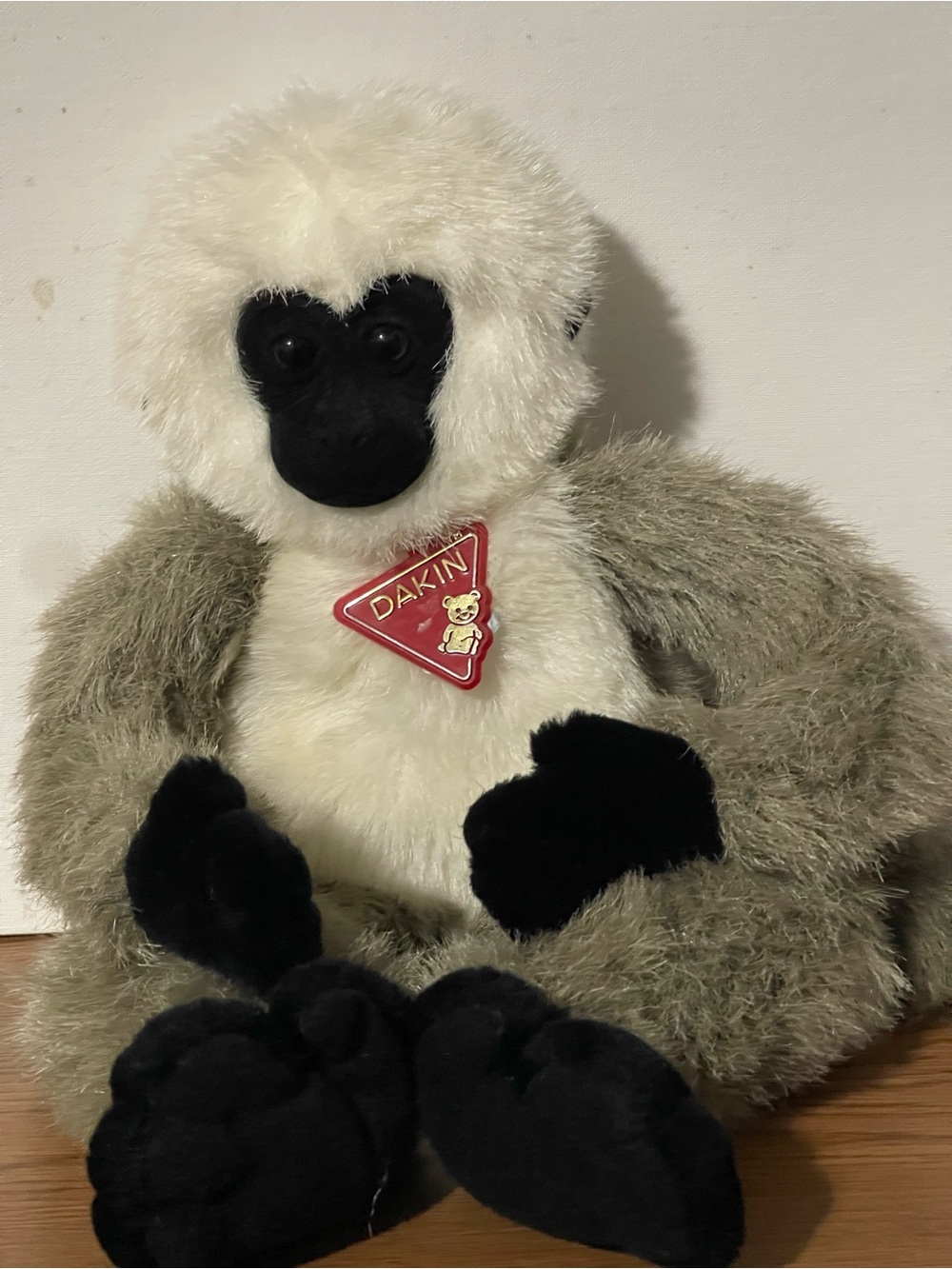 Dakini Plush Monkey in White, Gray & Black with Red Badge